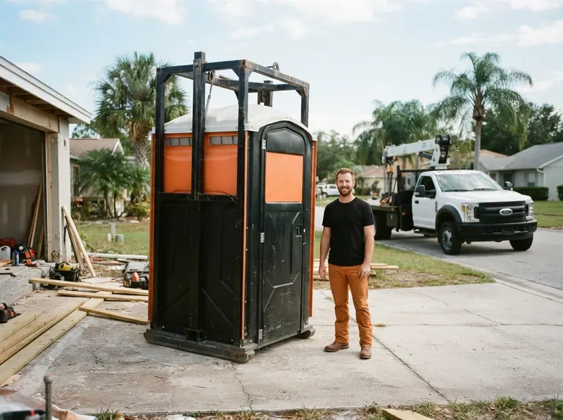 High-Rise Crane-Lift Mobile Toilet in Orlando, FL